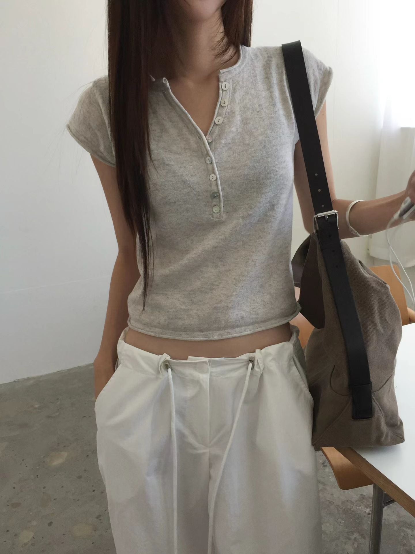 舒適亨利領短袖修身Tee (5 Colors)
