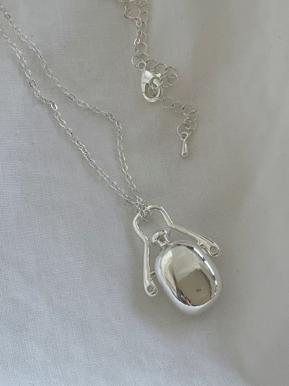 Perfume Bottle Silver Plated Long Necklace