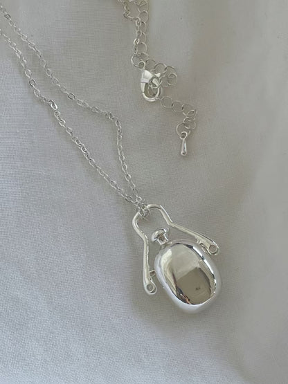 Perfume Bottle Silver Plated Long Necklace