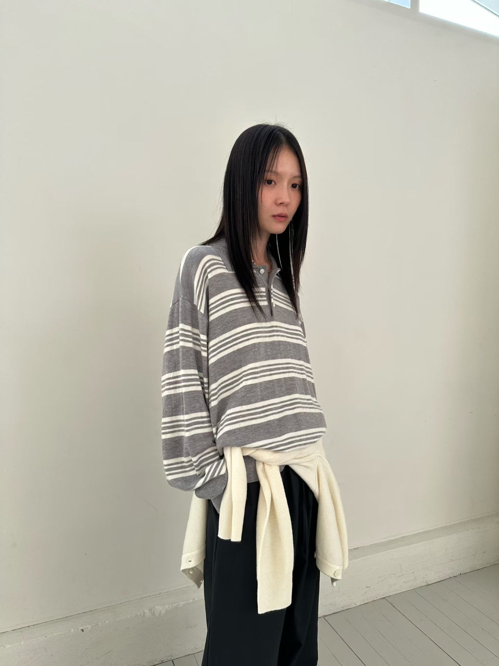 條紋翻領針織上衣 3色