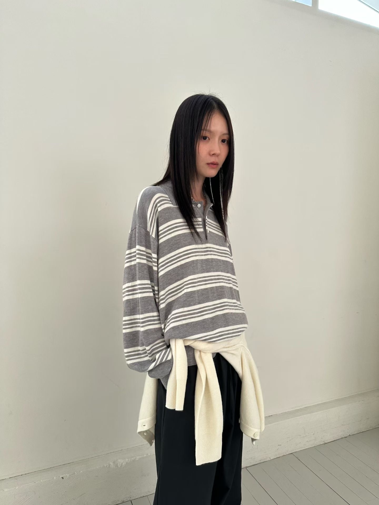 條紋翻領針織上衣 3色