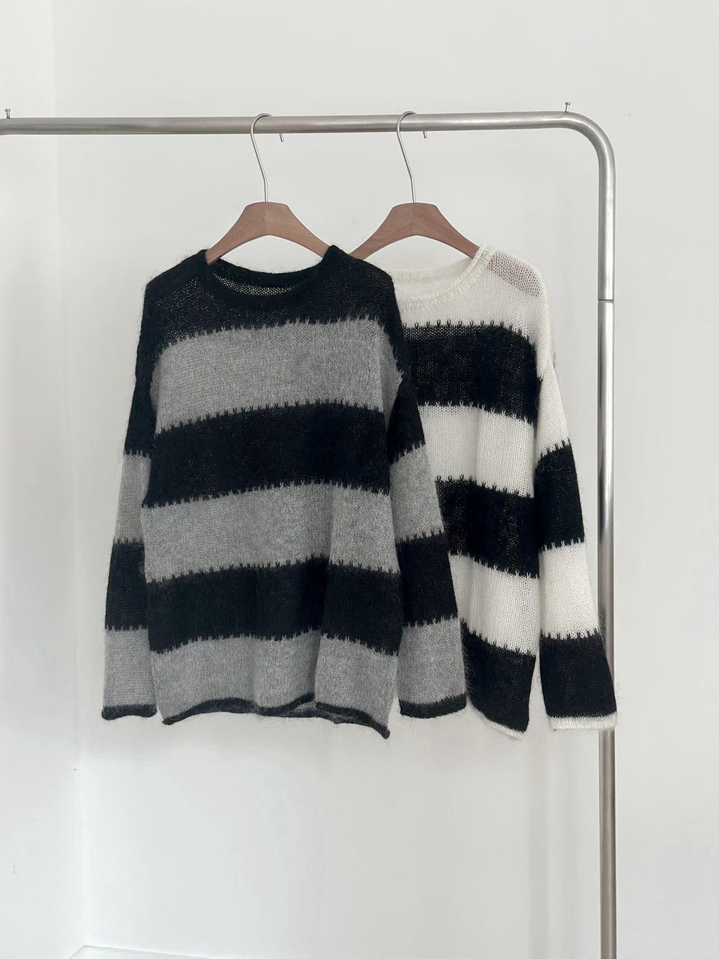 條紋寬鬆針織上衣 2色