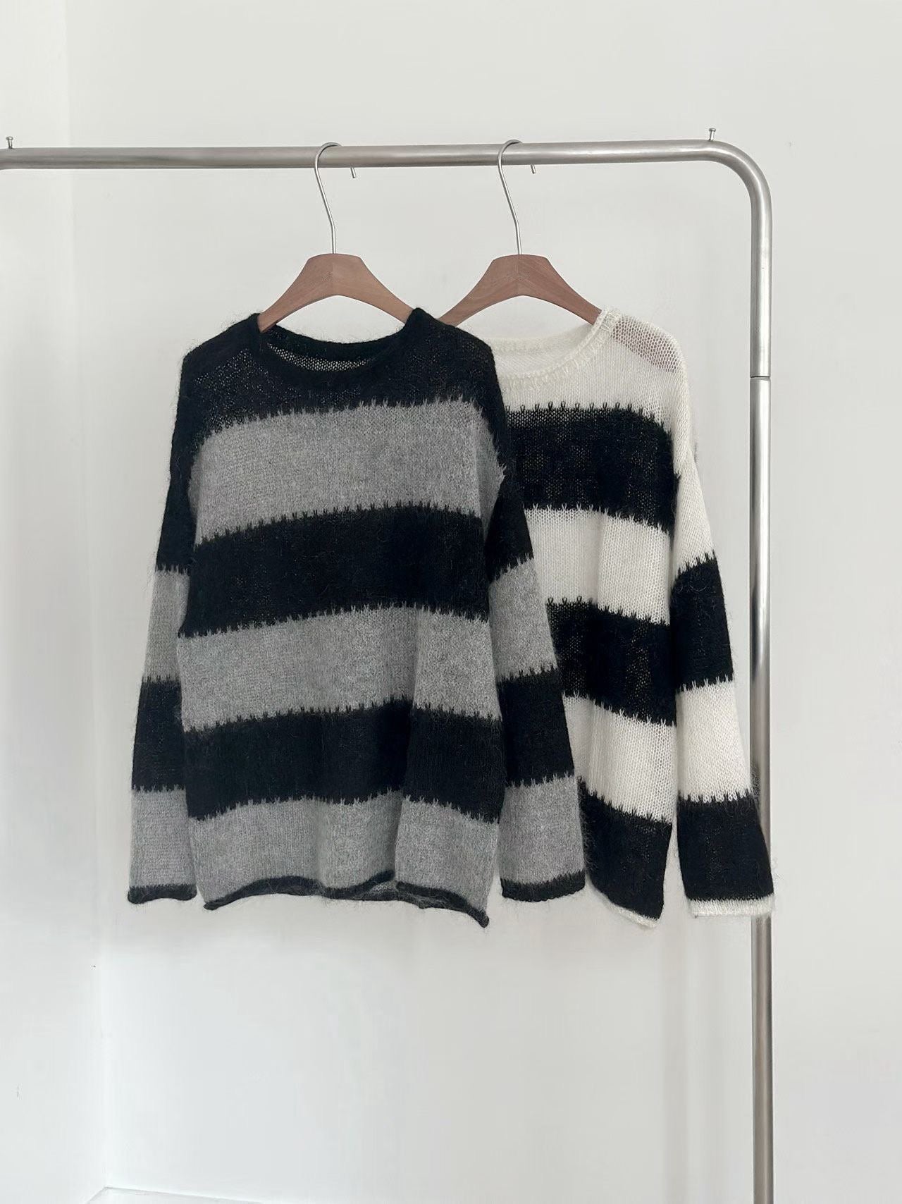 條紋寬鬆針織上衣 2色