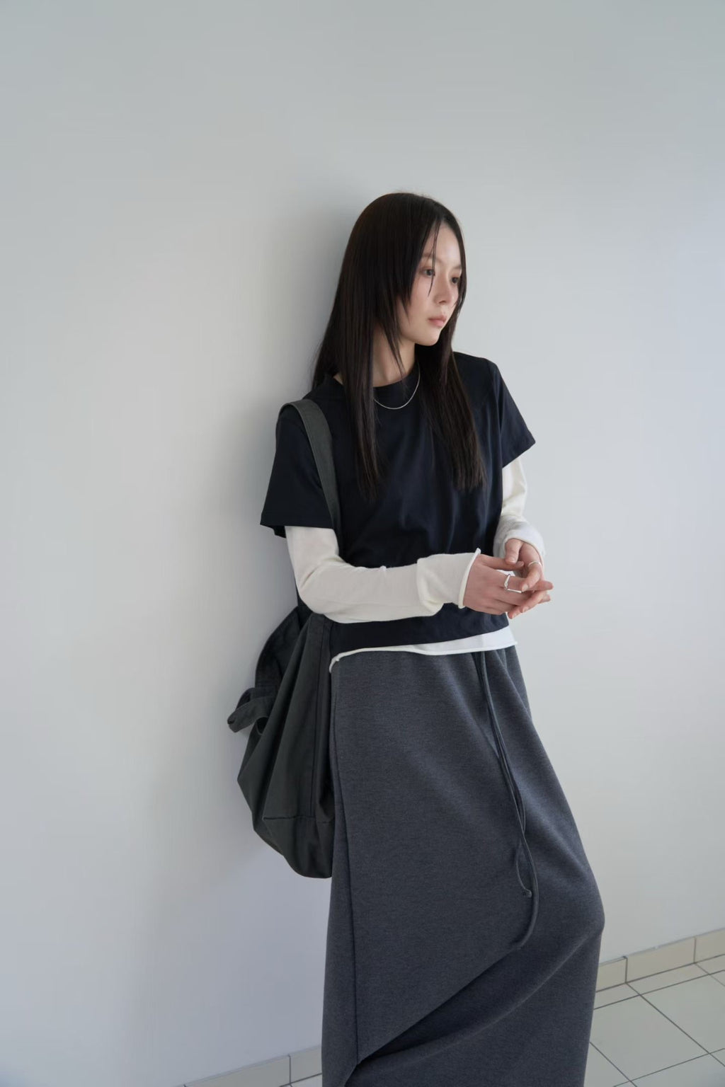 抽繩開叉長裙 (2色)