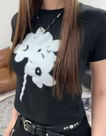 噴漆花卉短版Tee (2 Colors)