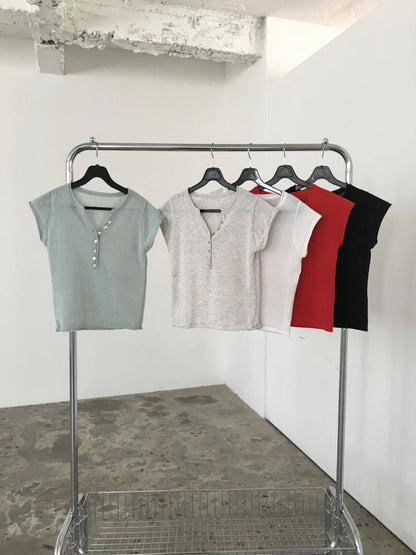 舒適亨利領短袖修身Tee (5 Colors)