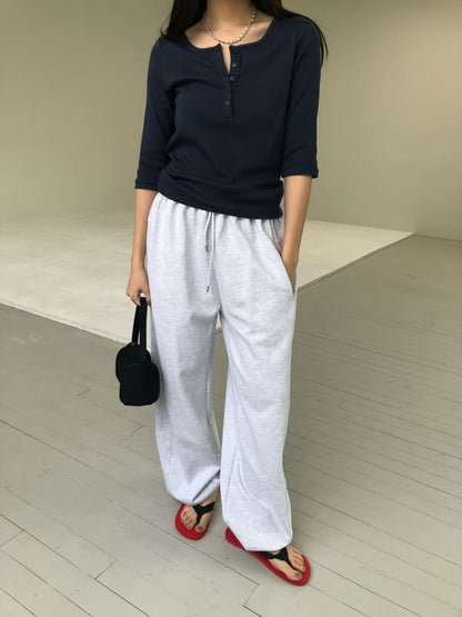 Button-Front Short Sleeve Tee (3 Colors)