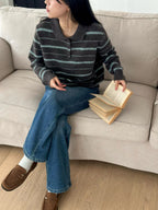 條紋翻領針織上衣 3色