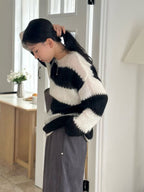 條紋寬鬆針織上衣 2色