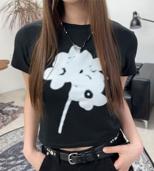 噴漆花卉短版Tee (2 Colors)