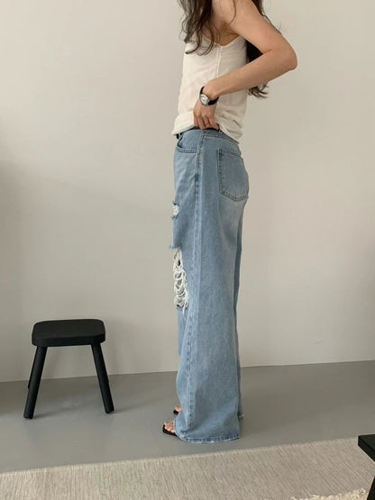 涼感破洞牛仔褲