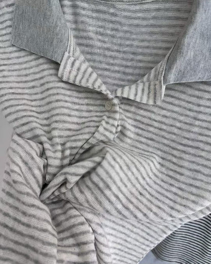 黑白細條紋翻領polo上衣 (2 Colors)