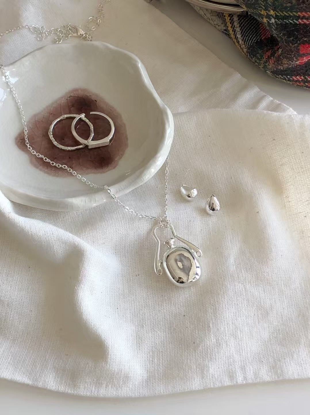 Perfume Bottle Silver Plated Long Necklace