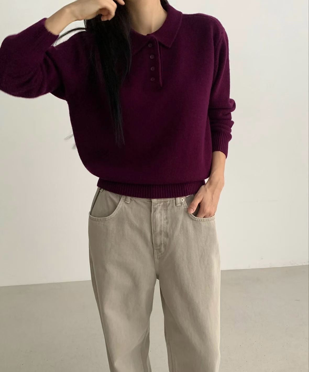 翻領針織上衣 4色