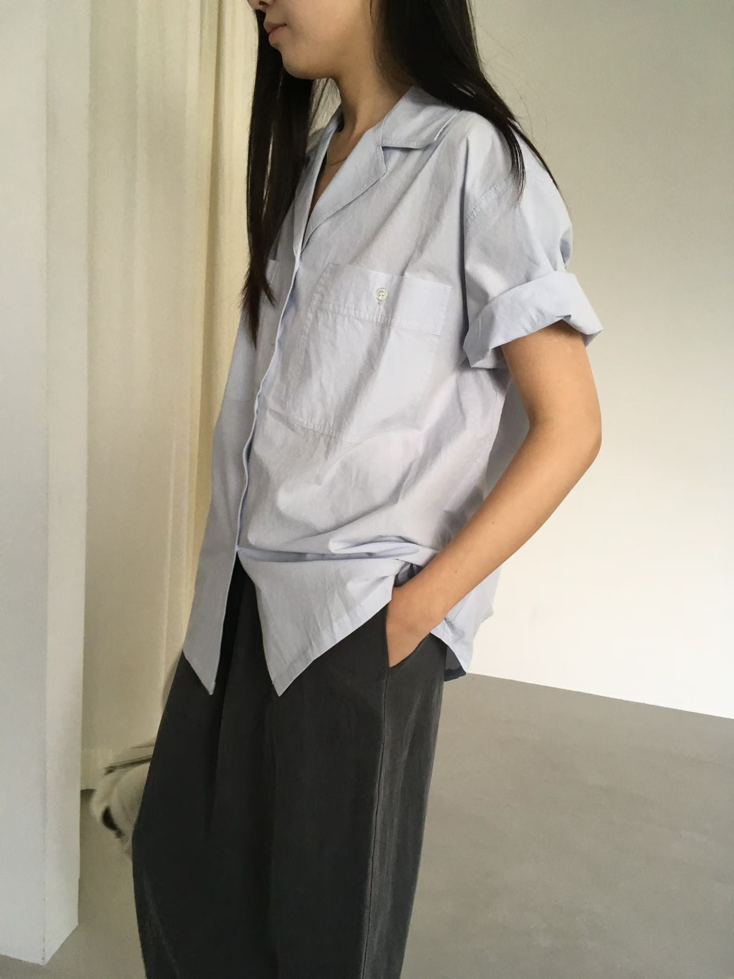 基礎款工裝雙口袋短袖襯衫