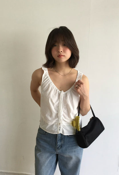 小清新前綁帶抓皺背心