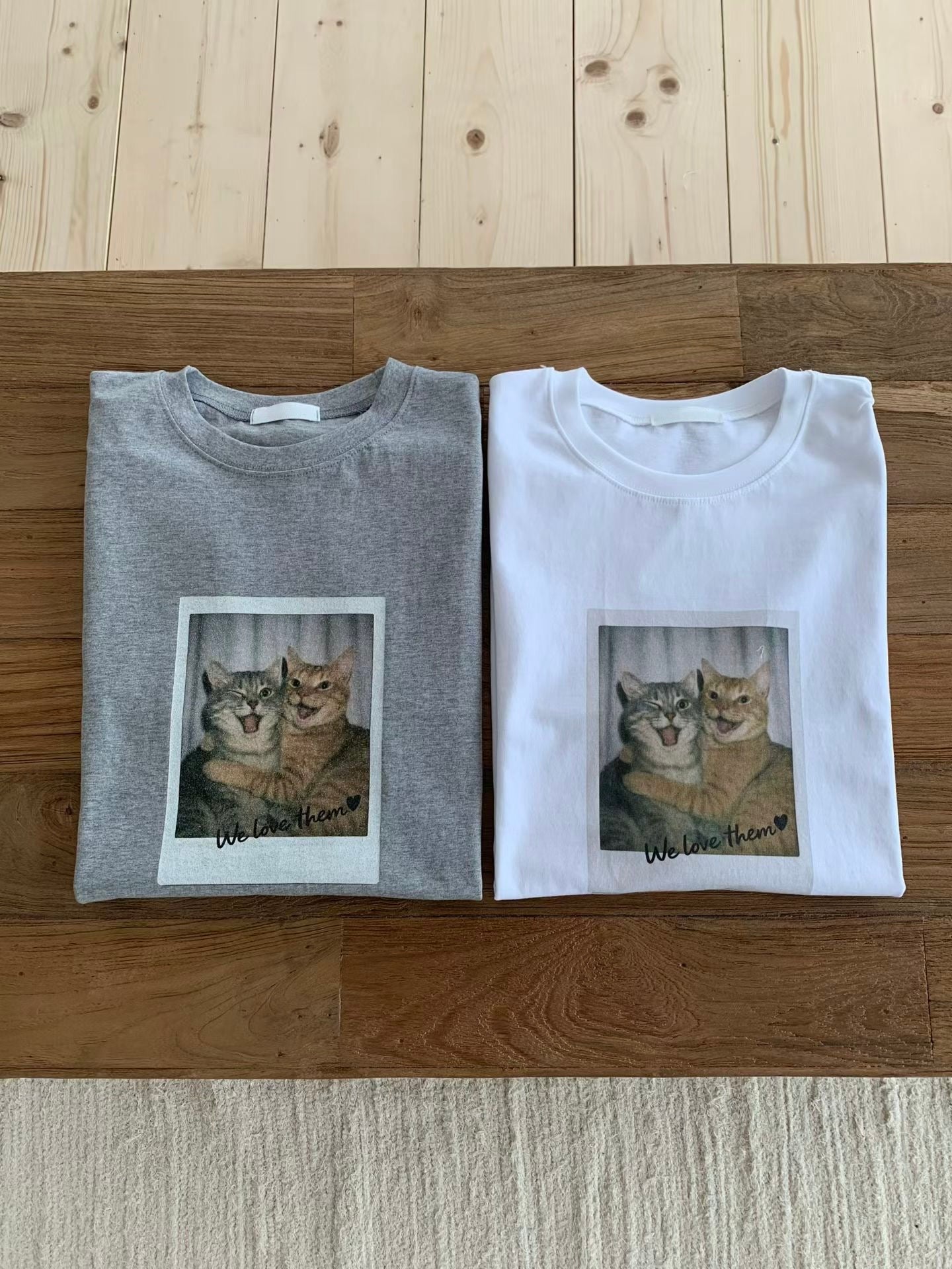 復古拍立得貓咪印花寬鬆Tee (2 Colors)