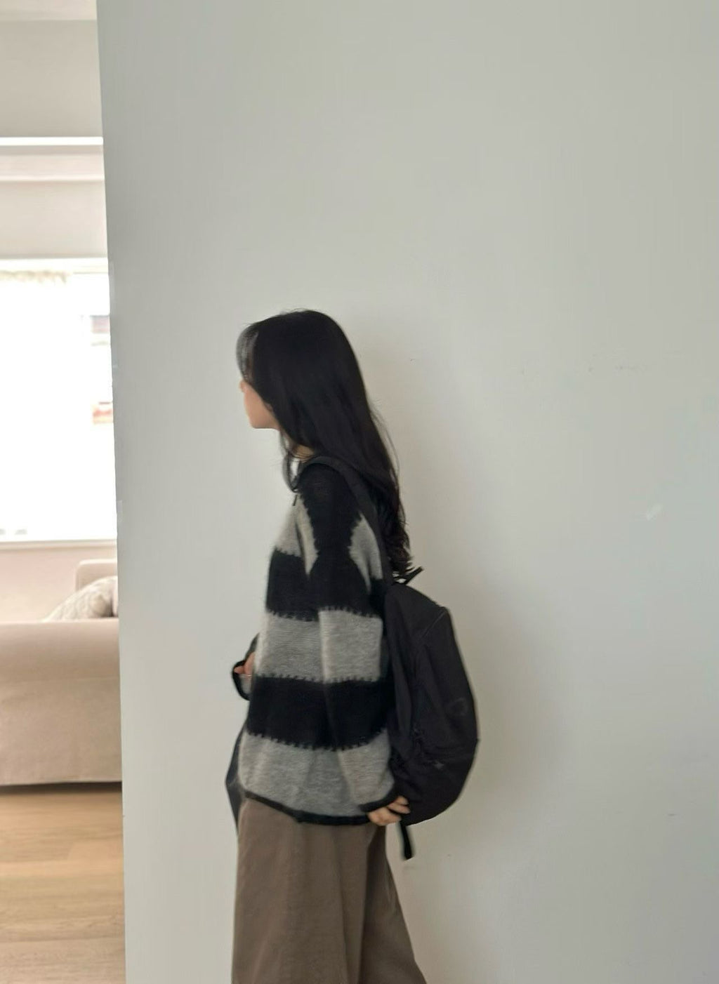 條紋寬鬆針織上衣 2色