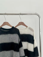 條紋寬鬆針織上衣 2色