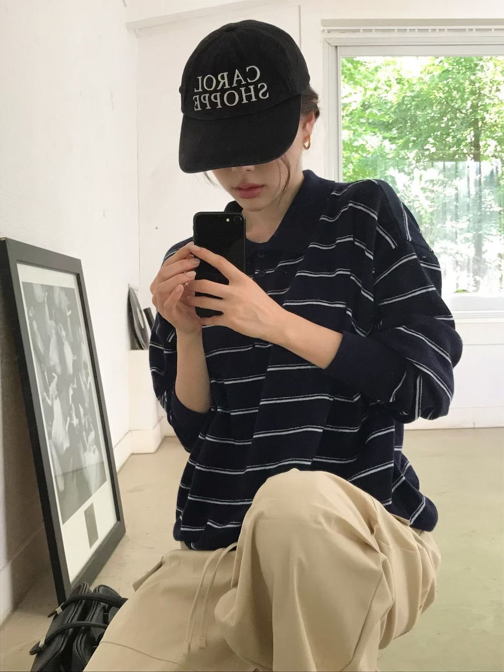 翻領條紋針織上衣 3色