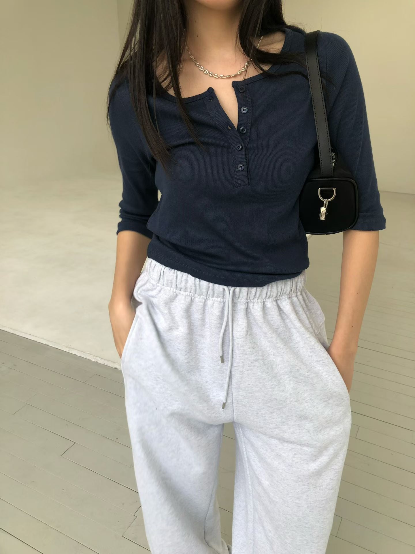 鈕扣短袖Tee (3色)