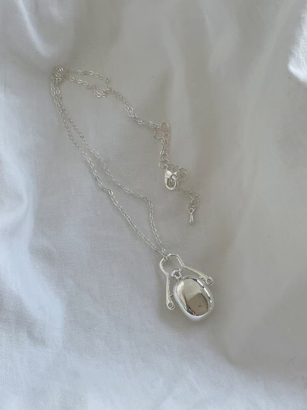 Perfume Bottle Silver Plated Long Necklace