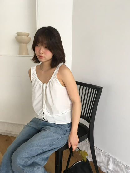 小清新前綁帶抓皺背心