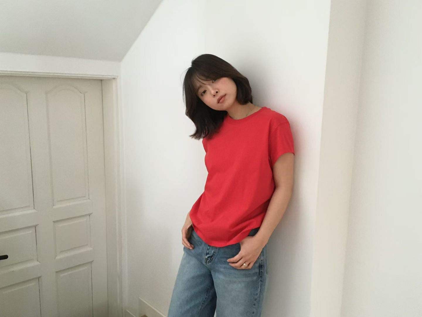 顯瘦小飛袖圓領綿質Tee (6 Colors)