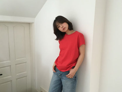 顯瘦小飛袖圓領綿質Tee (6 Colors)