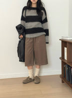 條紋寬鬆針織上衣 2色