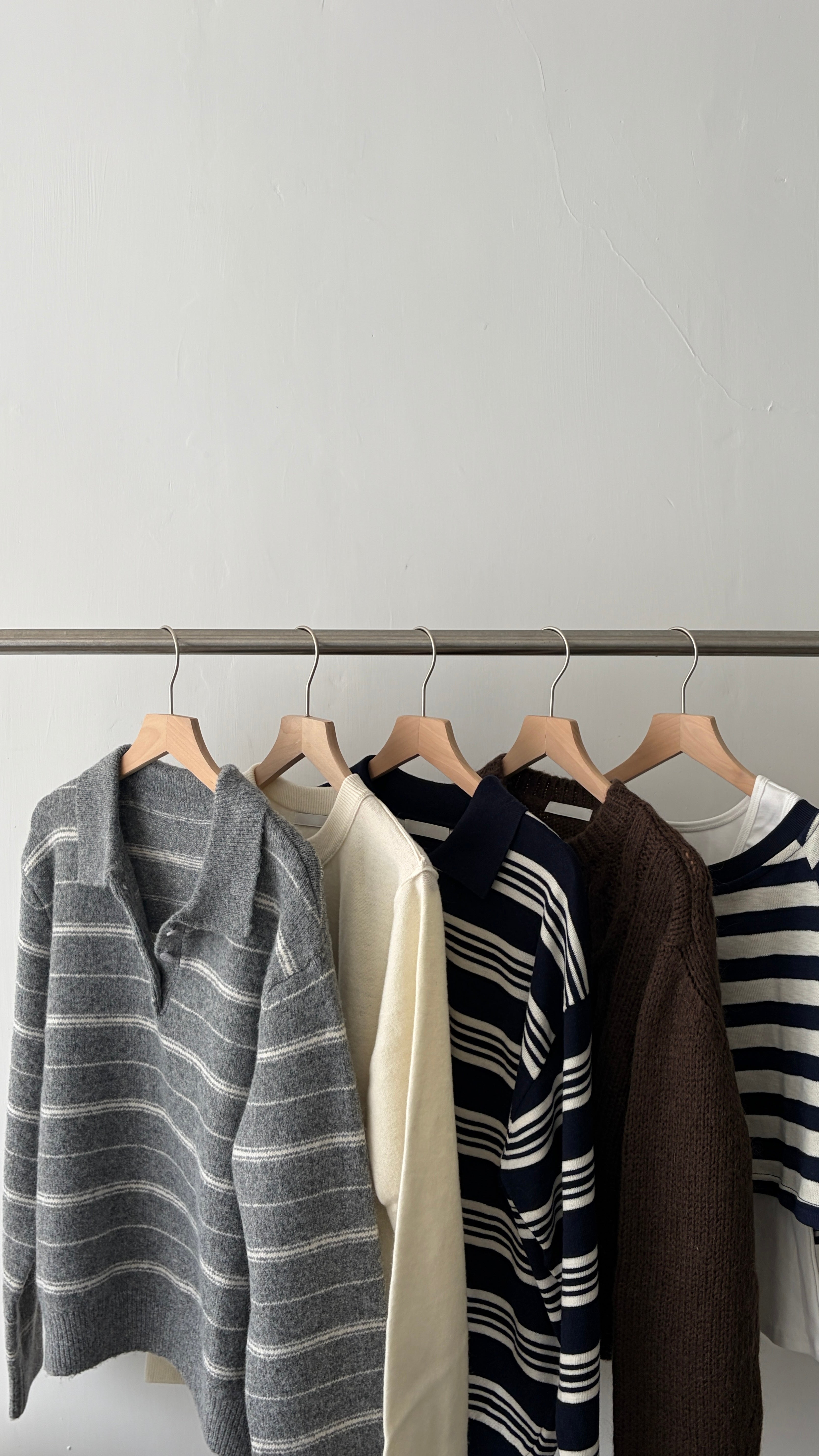 條紋翻領針織上衣 (3色)