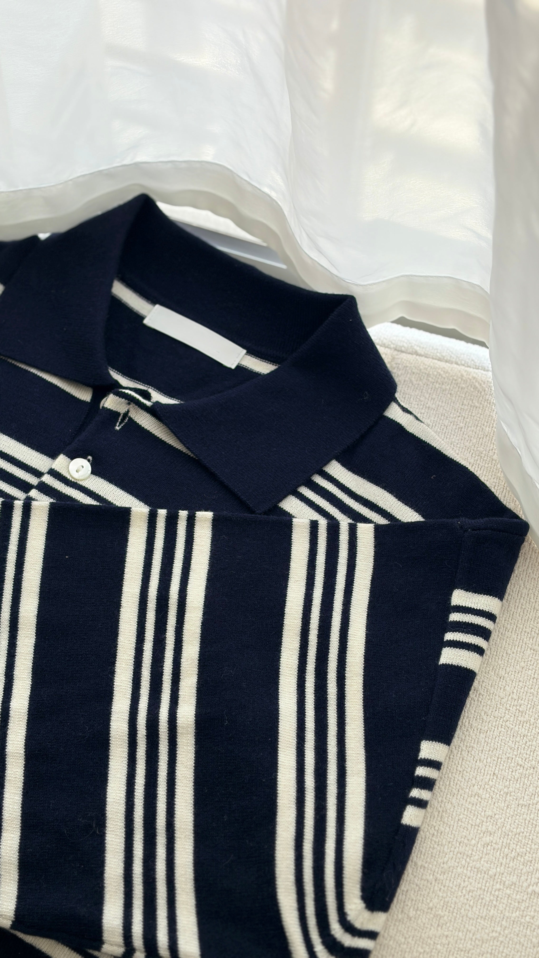 條紋翻領針織上衣 (3色)