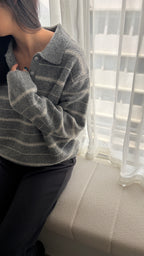 條紋翻領針織上衣 3色 (現貨)