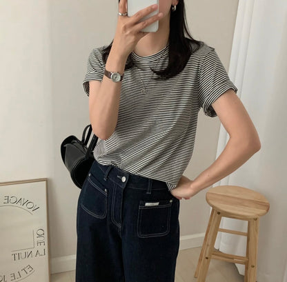 法式休閒條紋短袖 Tee