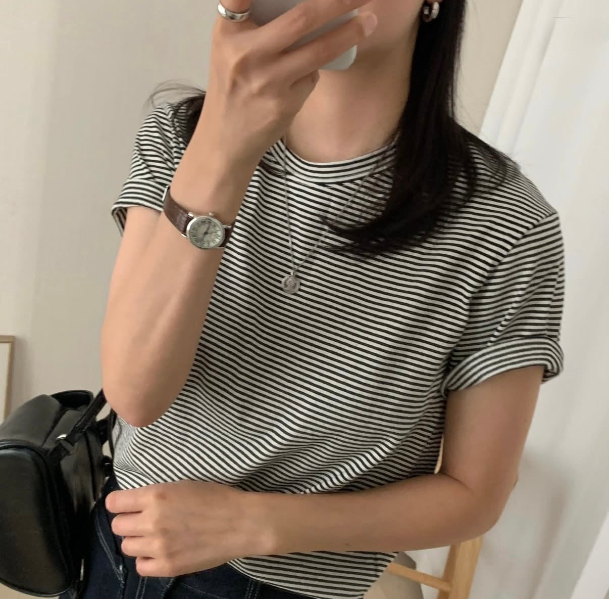 法式休閒條紋短袖 Tee
