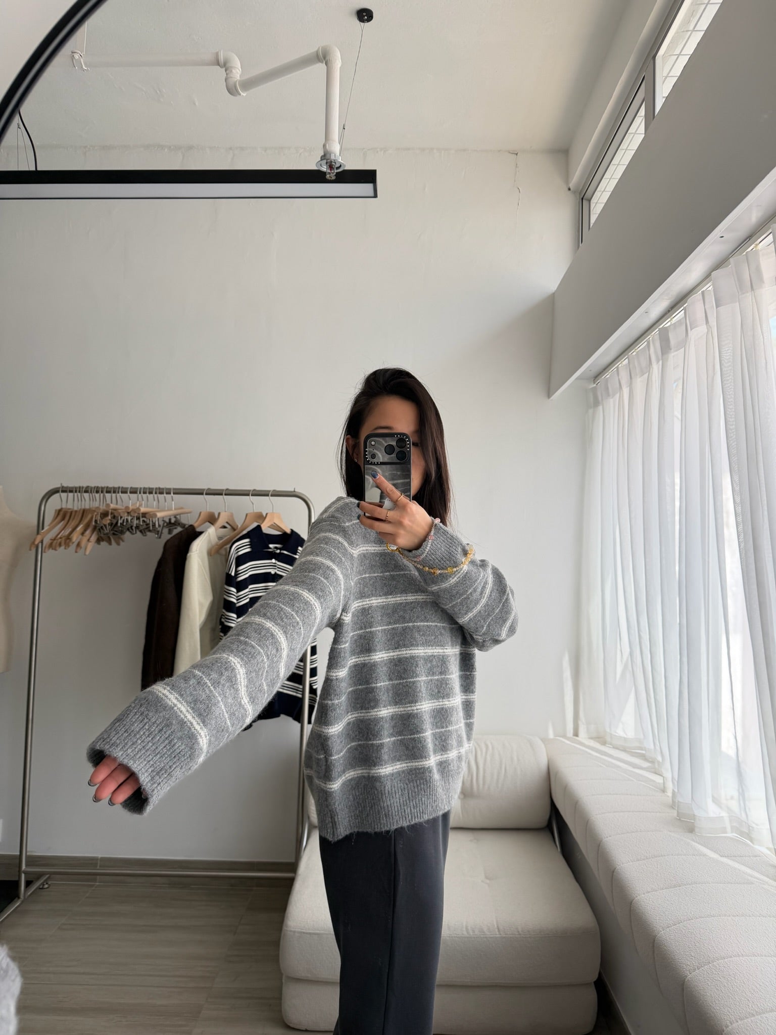 條紋翻領針織上衣 3色 (現貨)