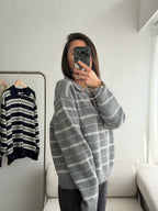 條紋翻領針織上衣 3色 (現貨)