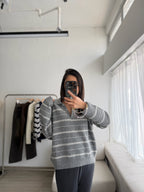 條紋翻領針織上衣 3色 (現貨)