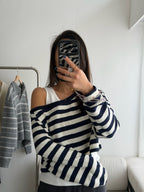 條紋露肩衛衣套裝 3色 (現貨)