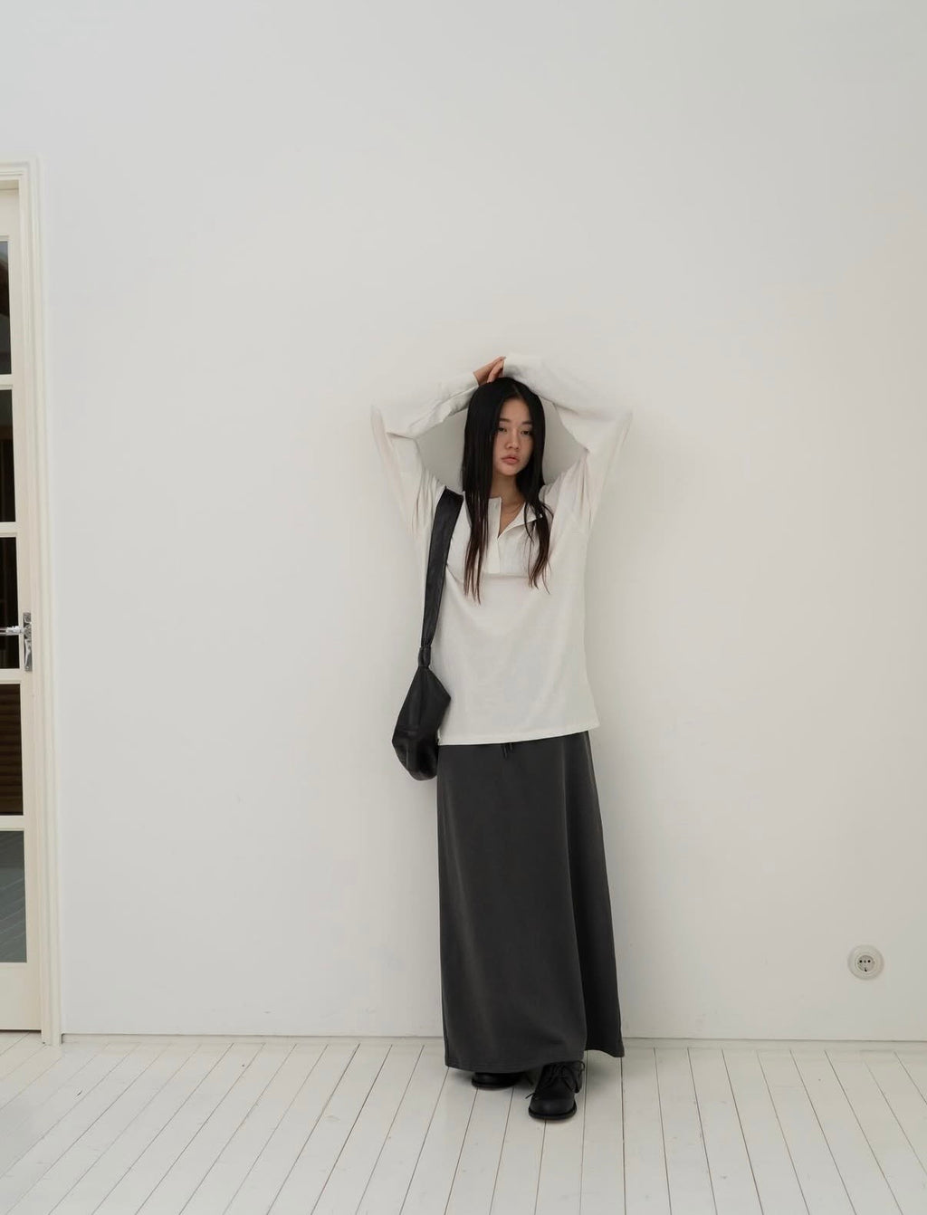 淨色後開叉長裙