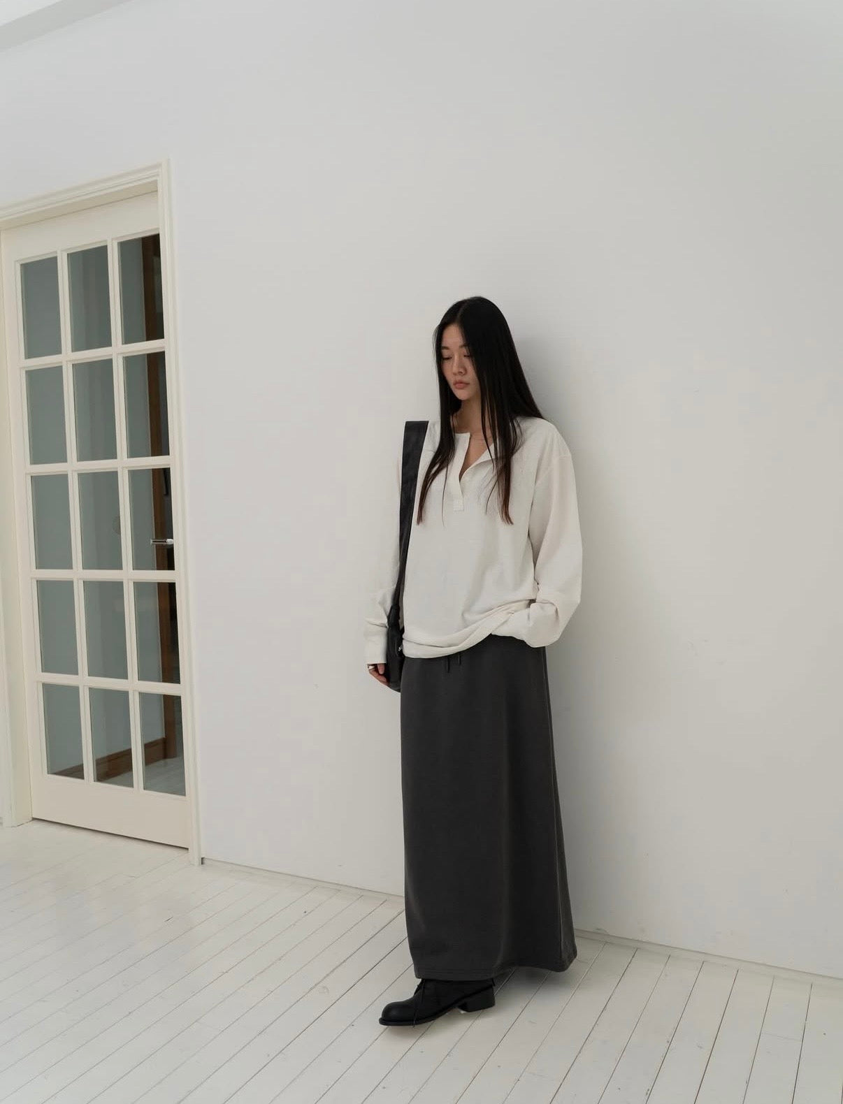 淨色後開叉長裙