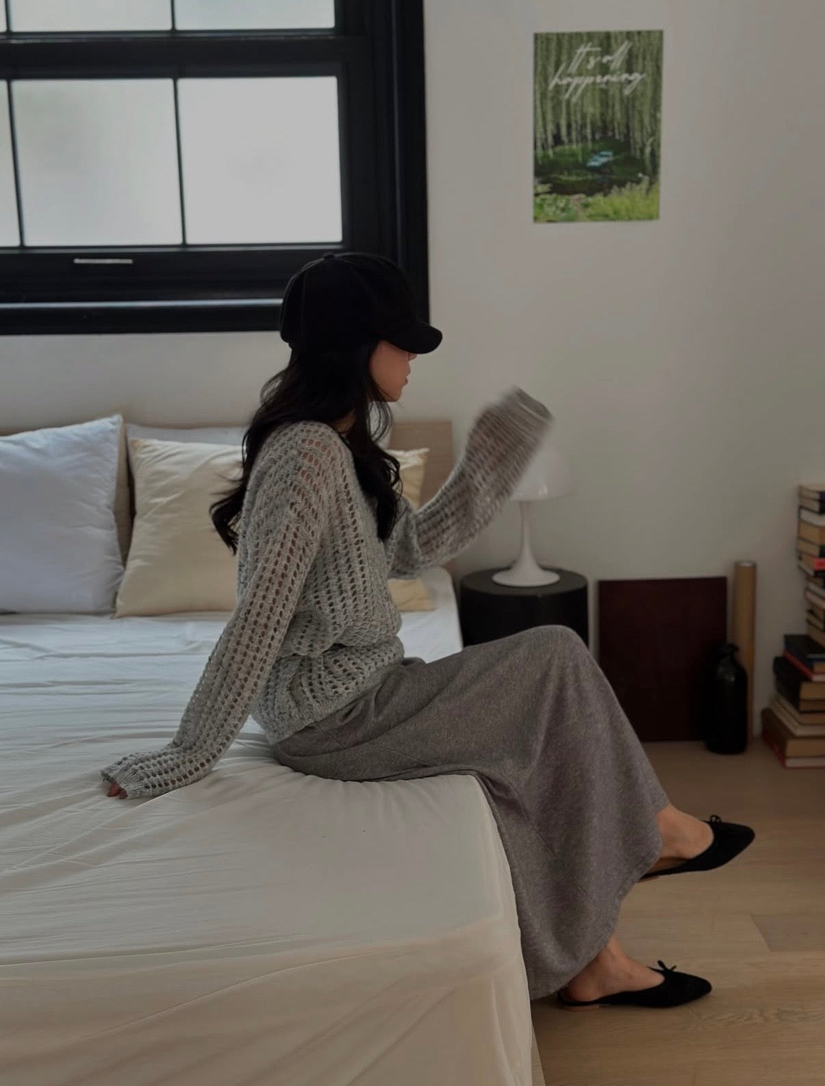 鏤空針織連身裙套裝 3色