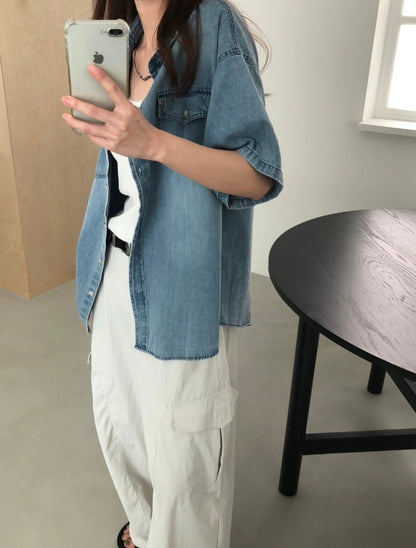 復古牛仔短袖襯衫外套