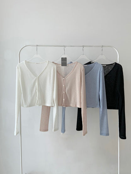 冷氣房必備！簡約質感 V 領坑條外套 (4 Colors)