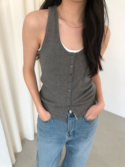 Minimalist Button-Front Tank Top (3 Colors)