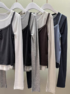層次穿搭✨拼色背心長袖上衣 4色