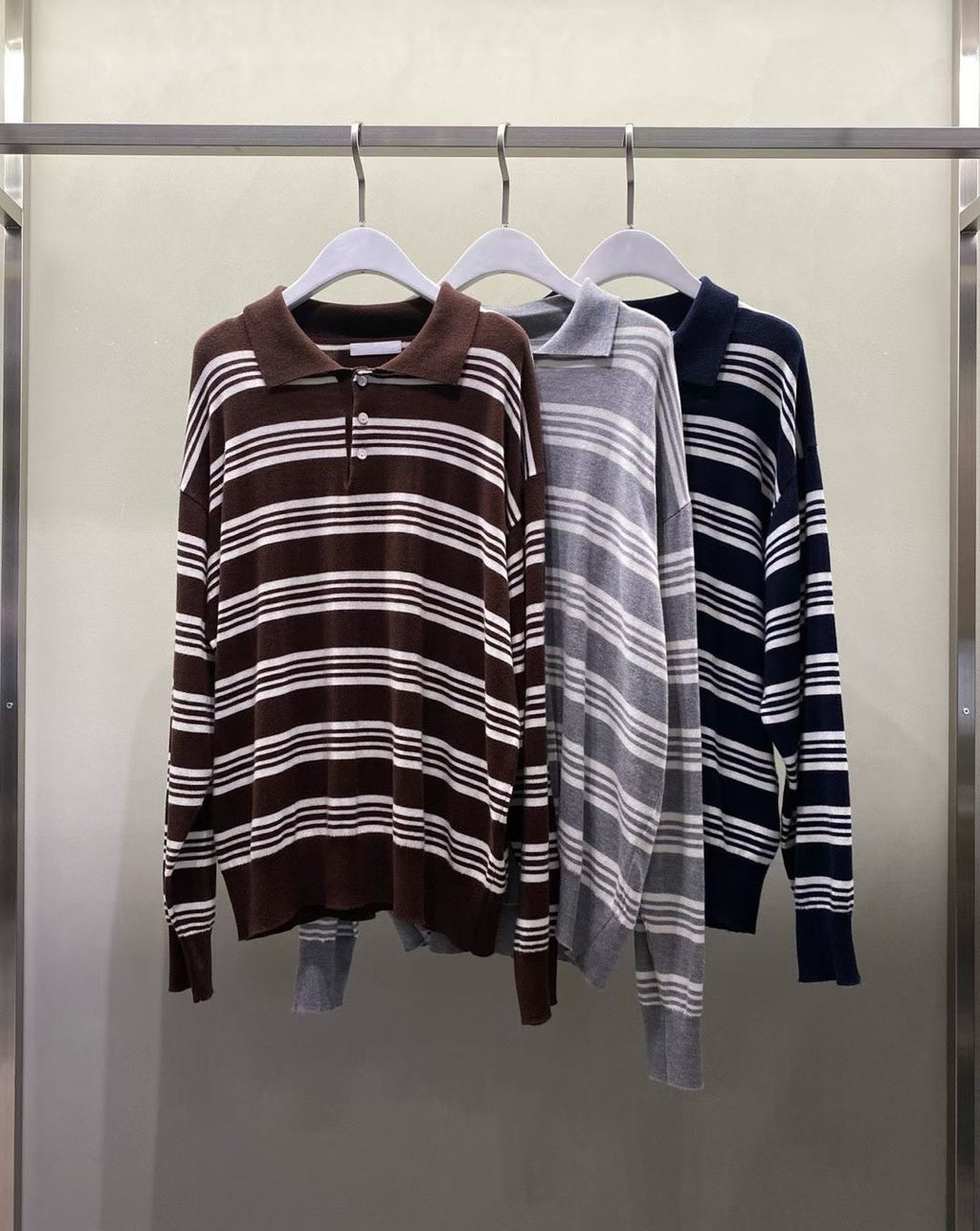 條紋翻領針織上衣 3色