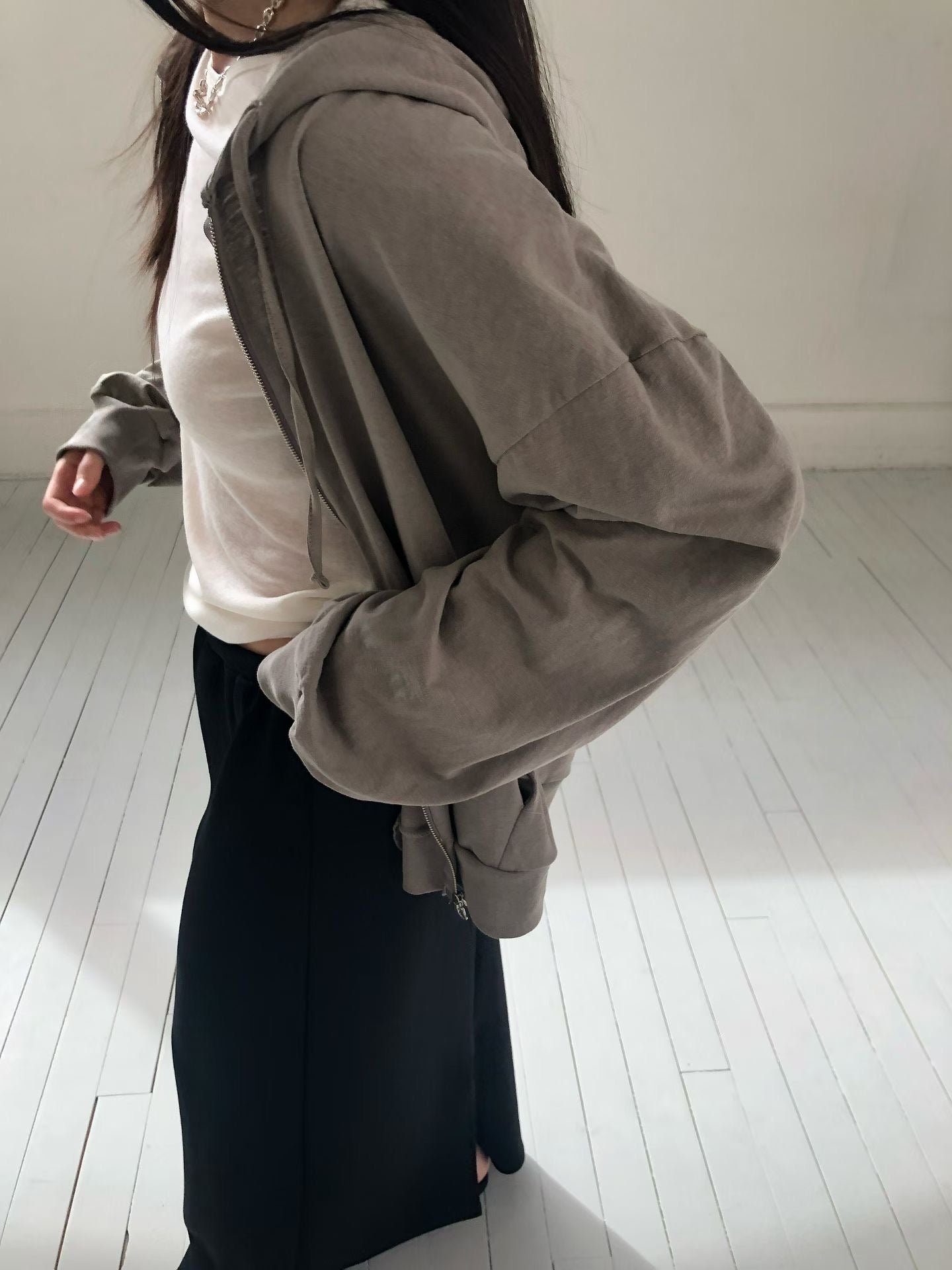 棉質連帽雙向拉鍊外套