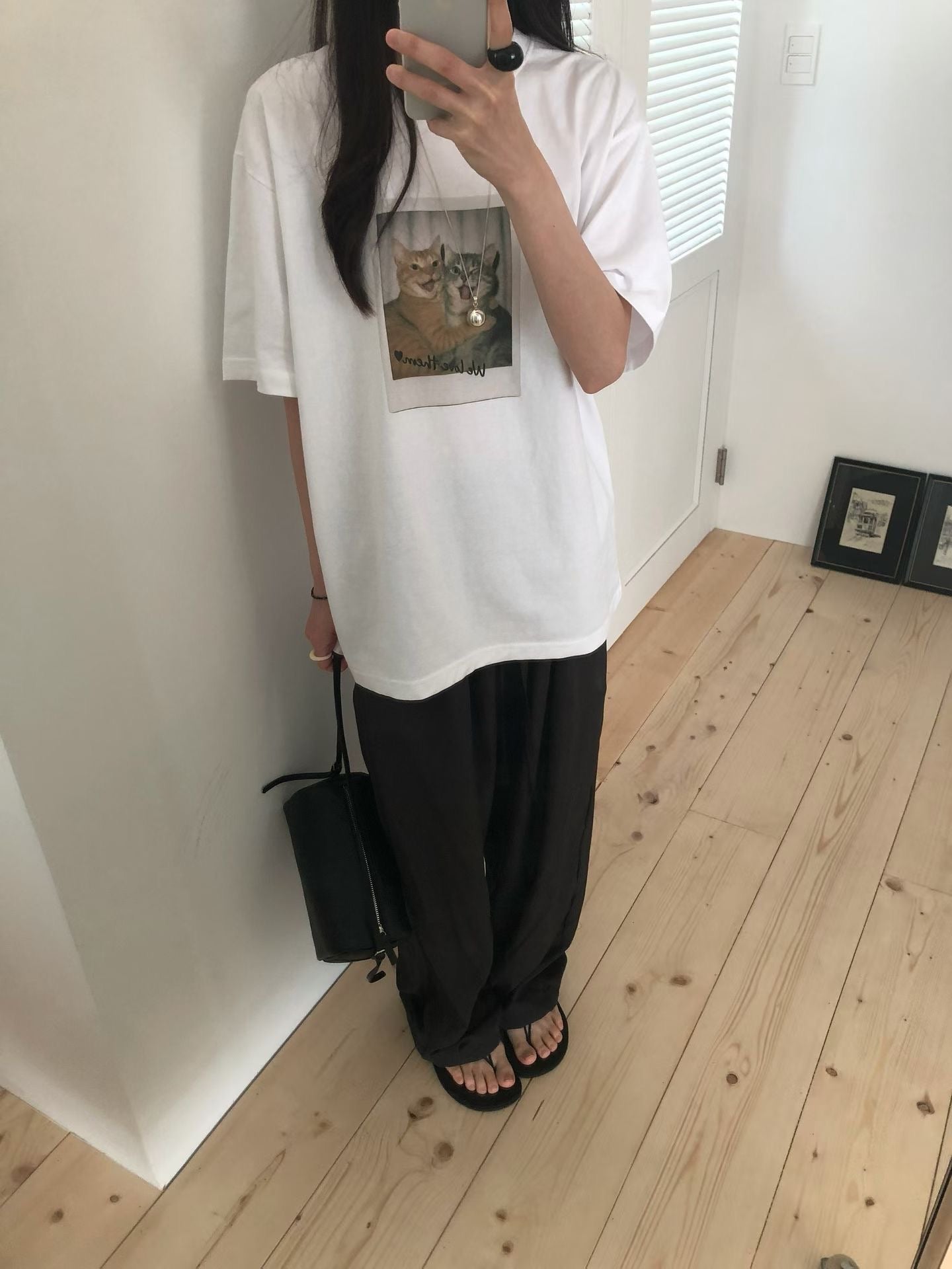 復古拍立得貓咪印花寬鬆Tee (2 Colors)