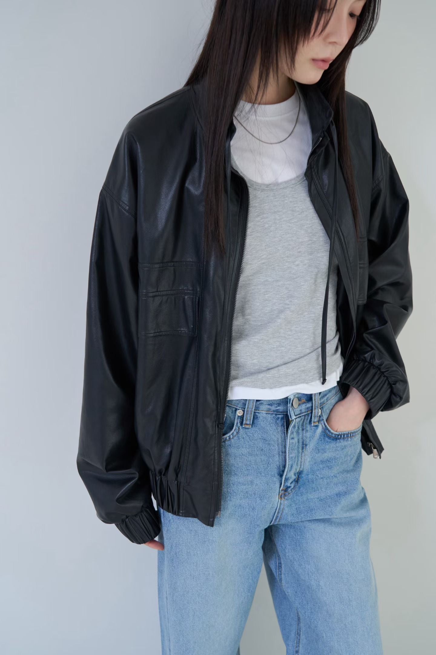 Faux Leather Harrington Jacket